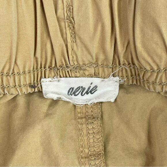 Aerie Cargo Pants Women’s Medium Tan Straight High Rise Elastic Waist Drawstring - Picture 7 of 15